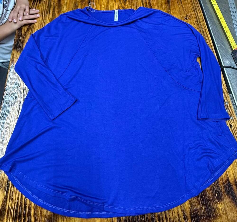 Emerald Top Size 1X Blue Long Sleeve Piko Tunic Blouse